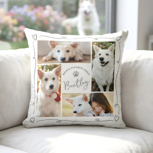 Dog Mom’s Favorite Child 4 Photo Heart Gray Doodle Throw Pillow