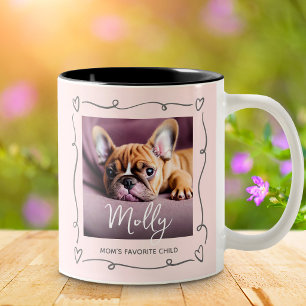 Dog Mom’s Favorite Child Photo Heart Doodles Pink Two-Tone Coffee Mug