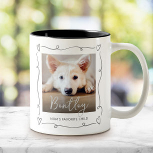 Dog Mom’s Favorite Child Photo Heart Gray Doodles Two-Tone Coffee Mug