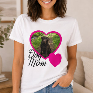 Dog Mom Script Pink Heart Photo White T-Shirt