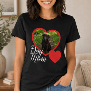 Dog Mom Script Red Heart Photo Black T-Shirt