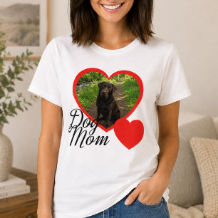 Dog Mom Script Red Heart Photo White T-Shirt