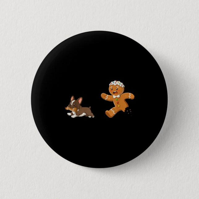 Dog Mom Shirt Gingerbread Chasing French Bulldog C Button (Front)