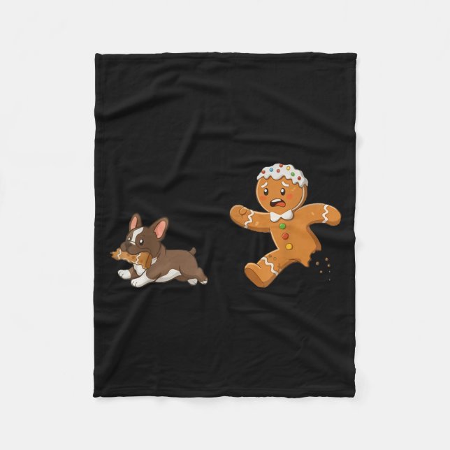 Dog Mom Shirt Gingerbread Chasing French Bulldog C Fleece Blanket (Front)