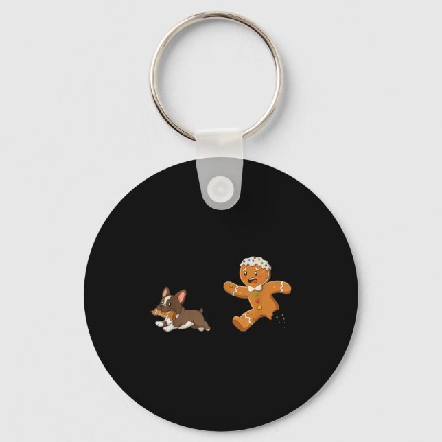 Dog Mom Shirt Gingerbread Chasing French Bulldog C Keychain (Front)