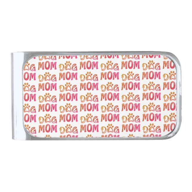 Dog Mom Silver Finish Money Clip (Front)