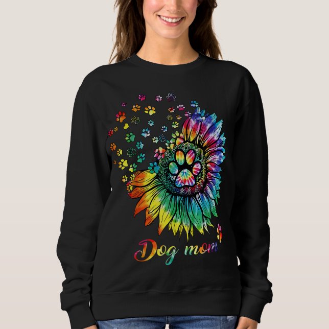 Dog Mom Spiral Dog Paws Prints Tie Dye, Hippie Dog Sweatshirt (Front)