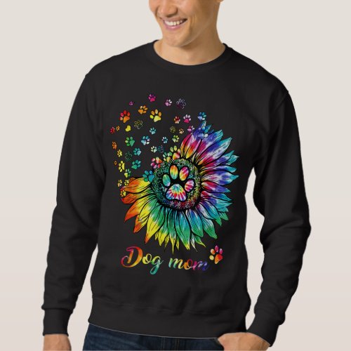 Dog Mom Spiral Dog Paws Prints Tie Dye Hippie Dog Sweatshirt