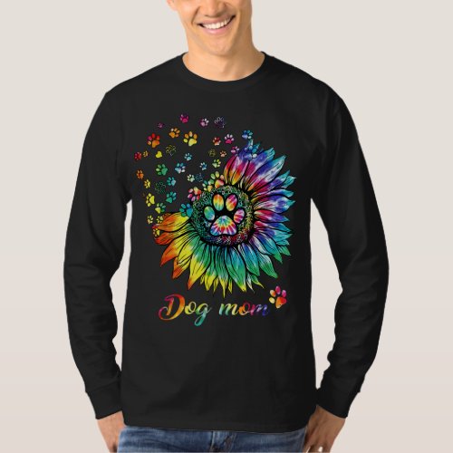 Dog Mom Spiral Dog Paws Prints Tie Dye Hippie Dog T_Shirt