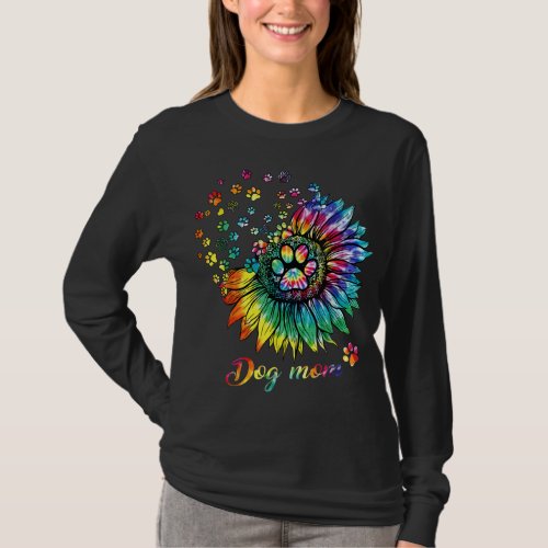 Dog Mom Spiral Dog Paws Prints Tie Dye Hippie Dog  T_Shirt