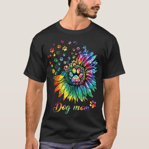 Dog Mom Spiral Dog Paws Prints Tie Dye Hippie Dog  T_Shirt