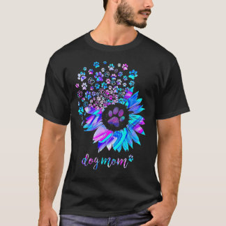 Dog Mom Sunflower Dog Paw Hologram T-Shirt