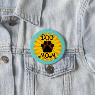 Dog Mom Sunflower Paw Print Button All Sizes