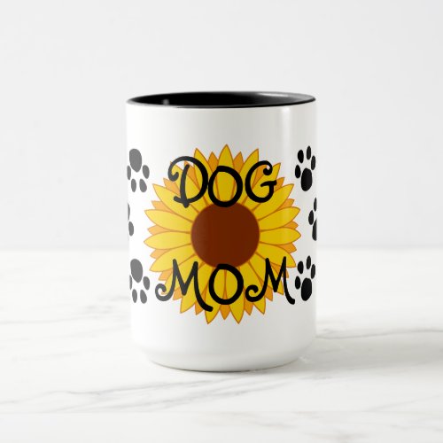 Dog Mom Sunflower Paw Prints Mug