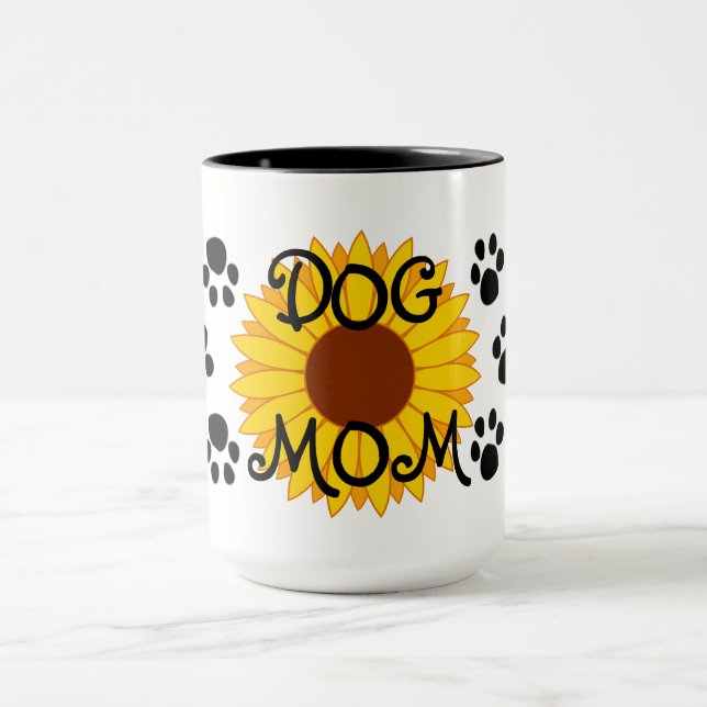 Dog Mom Sunflower Paw Prints Mug (Center)