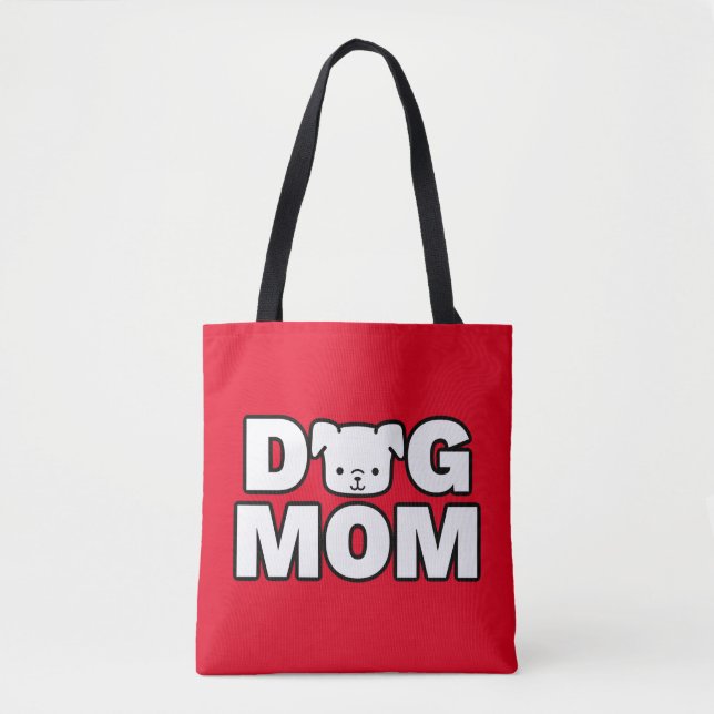 DOG MOM Tote Bag (Red) (Front)