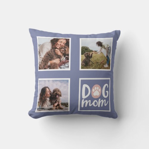 Dog Mom Typography Pet Photo Throw Pillow