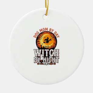 Dog Mom Witch By Night Vintage Halloween Shirt_1 Ceramic Ornament