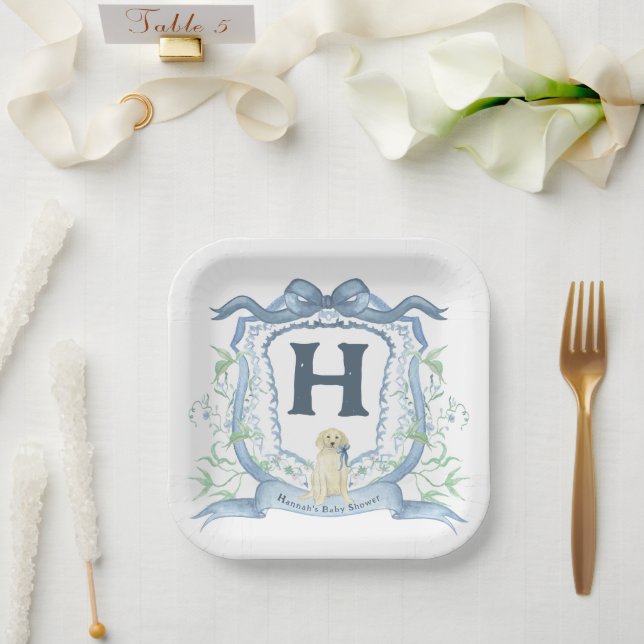 Dog Monogram Blue Paper Plates (Wedding)