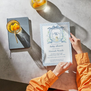 Dog Monogram Crest Baby Shower Invitation