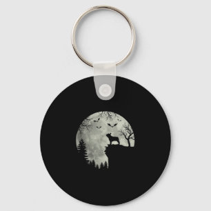 Dog Moon Howl In Forest Halloween Dog Frenchie Keychain