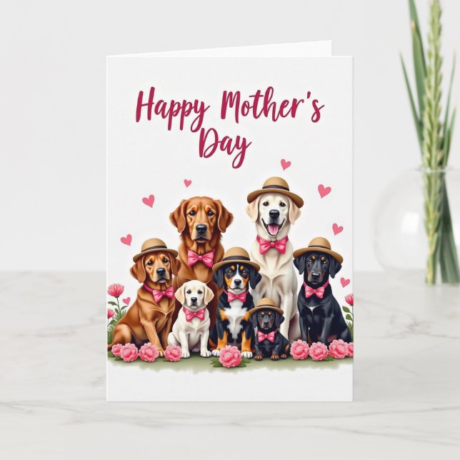 Dog Mothers Day Hats Bows Card (Front)