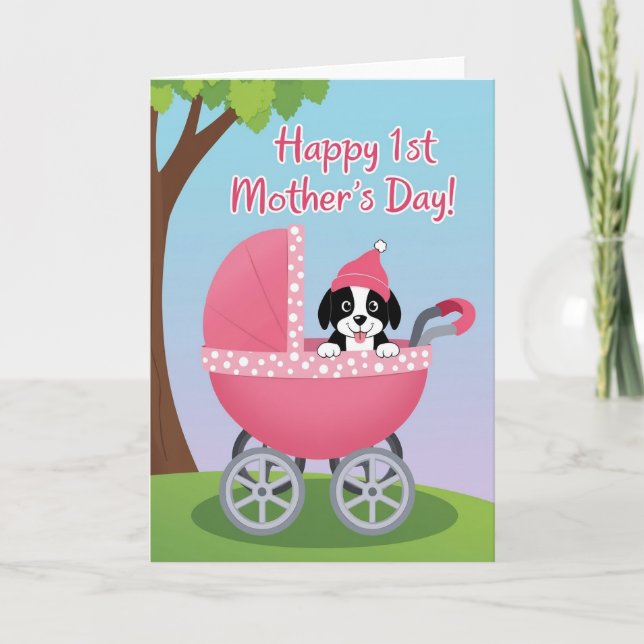 Dog Mothers Day Pram Illustration Card (Front)