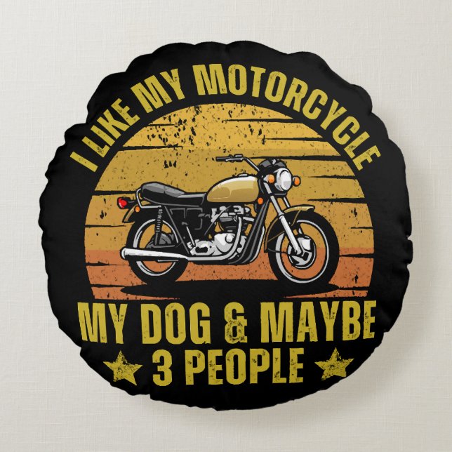 Dog Motorcycle Round Pillow (Front)