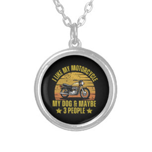 Dog Motorcycle Silver Plated Necklace