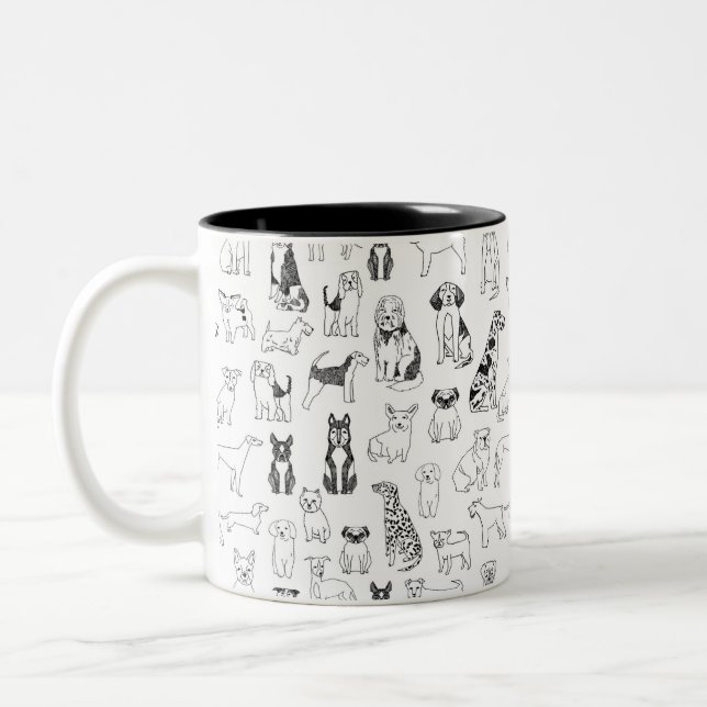 Dog Mug - dog lover mug, black and white dog desig (Left)
