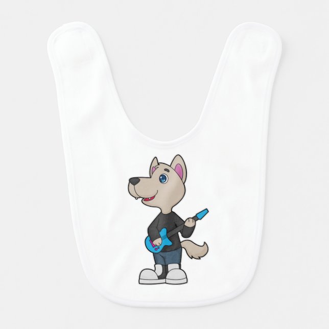 Dog Musician Guitar Music Baby Bib (Front)
