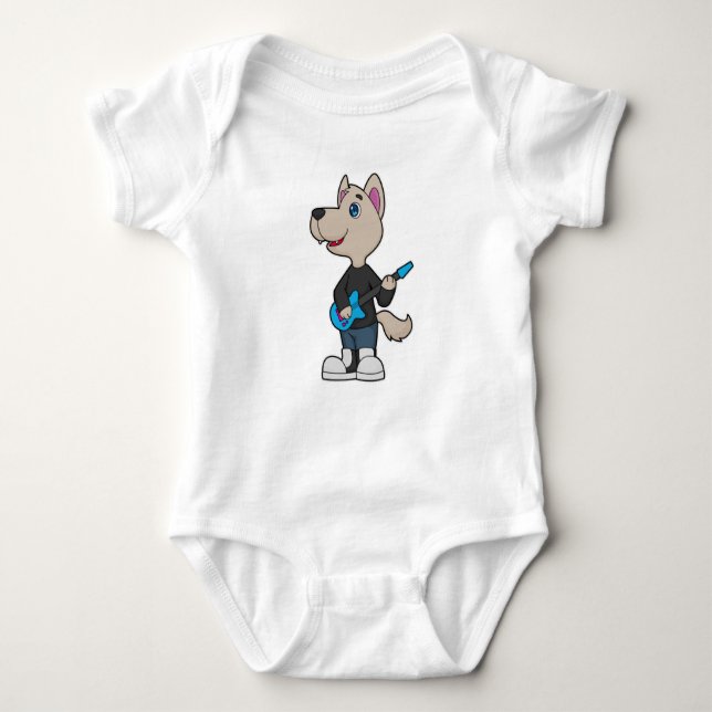Dog Musician Guitar Music Baby Bodysuit (Front)