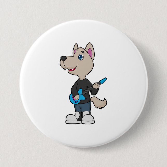 Dog Musician Guitar Music Button (Front)