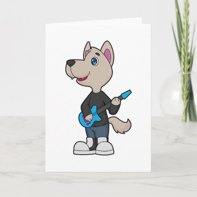 Dog Musician Guitar Music Card (Front)