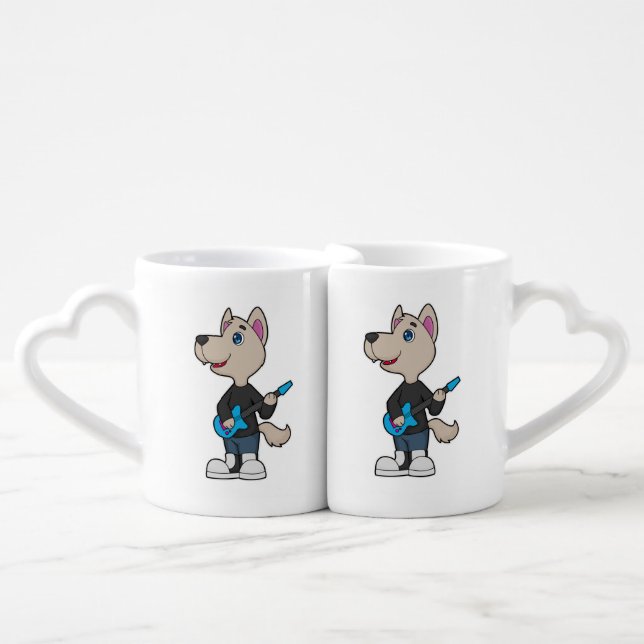 Dog Musician Guitar Music Coffee Mug Set (Front Nesting)