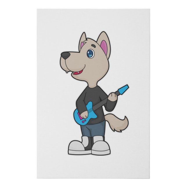 Dog Musician Guitar Music Faux Canvas Print (Front)