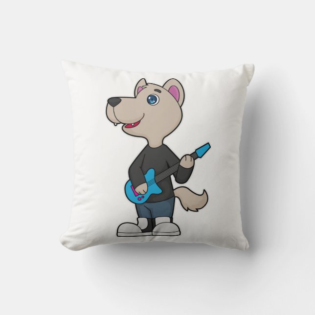 Dog Musician Guitar Music Throw Pillow (Front)