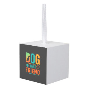 Dog My Best Friend Retro Design Cube Ornament