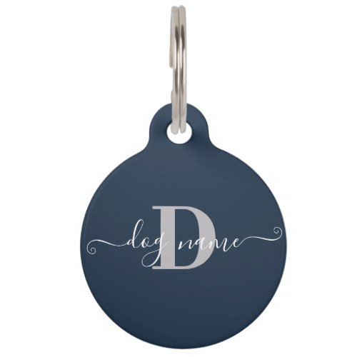 Dog Name and Initial Blue Monogrammed Pet ID Tag