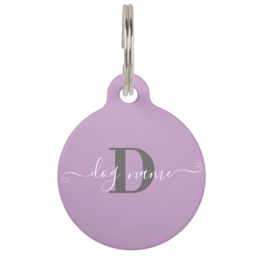 Dog Name and Initial Lilac Monogrammed Pet ID Tag