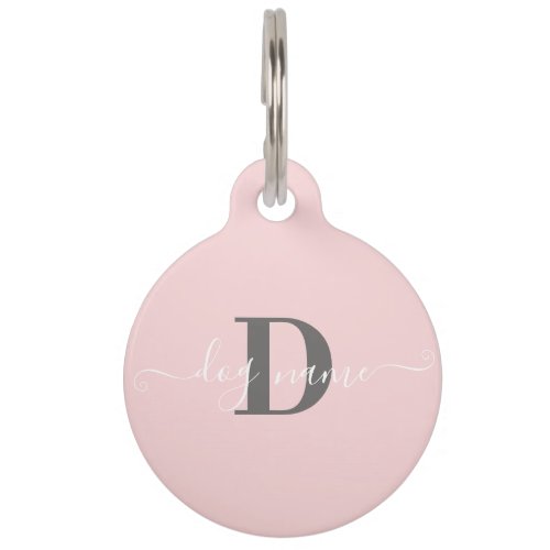 Dog Name and Initial Pink Monogrammed Script Pet ID Tag