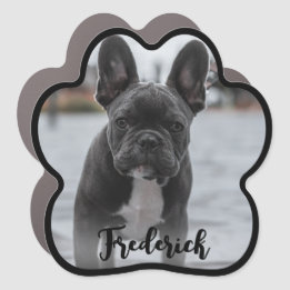 Dog Name Black Script Paw Print Photo Car Magnet