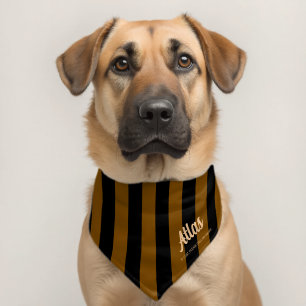 Dog Name Elegant Black Brown Striped Pet Bandana Collar