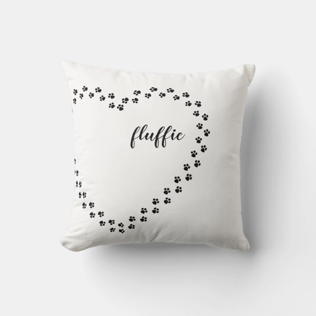Dog name love pillow, pawprints heart pet throw pillow (Front)