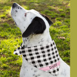 Dog Name on Buffalo Check Plaid Square Bandana<br><div class="desc">Printed on one side, black and white buffalo check plaid pattern bandana with dog's name on a pink band. Two sizes available: 18"x18" (kids, small dogs) and 22"x22" (adults, large dogs). Easily change name using the Template provided. Lightweight fabric that breathes well and dries quickly. 100% spun polyester. See "About...</div>