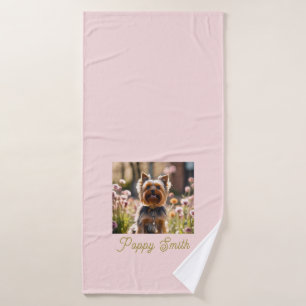 Dog Name Photo Blush Pet Bath Towel