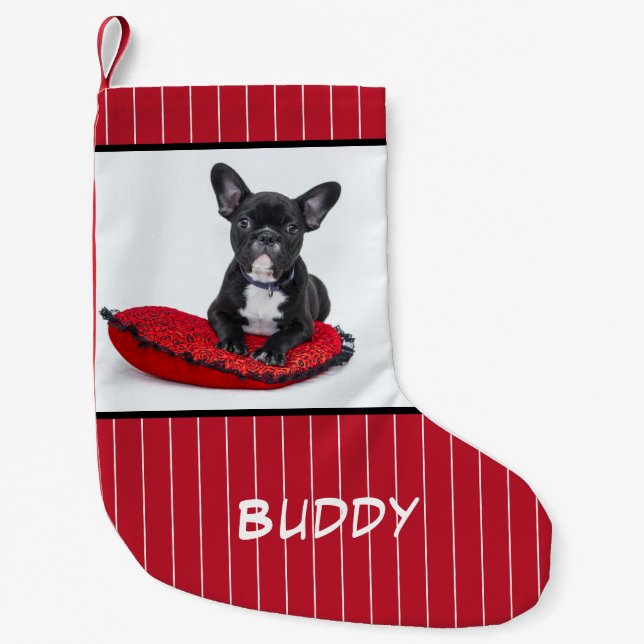 Dog Name Photo Personalized Bulldog Puppy Small Christmas Stocking (Front)
