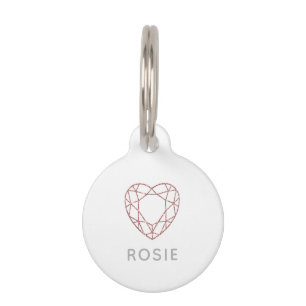 Dog name tag rose gold geometric glitter heart