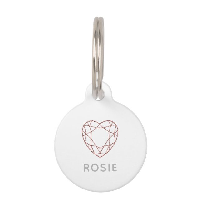 Dog name tag rose gold geometric glitter heart (Front)