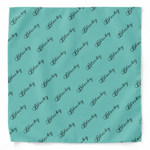 Dog name Turquoise Black Script Pattern Bandana